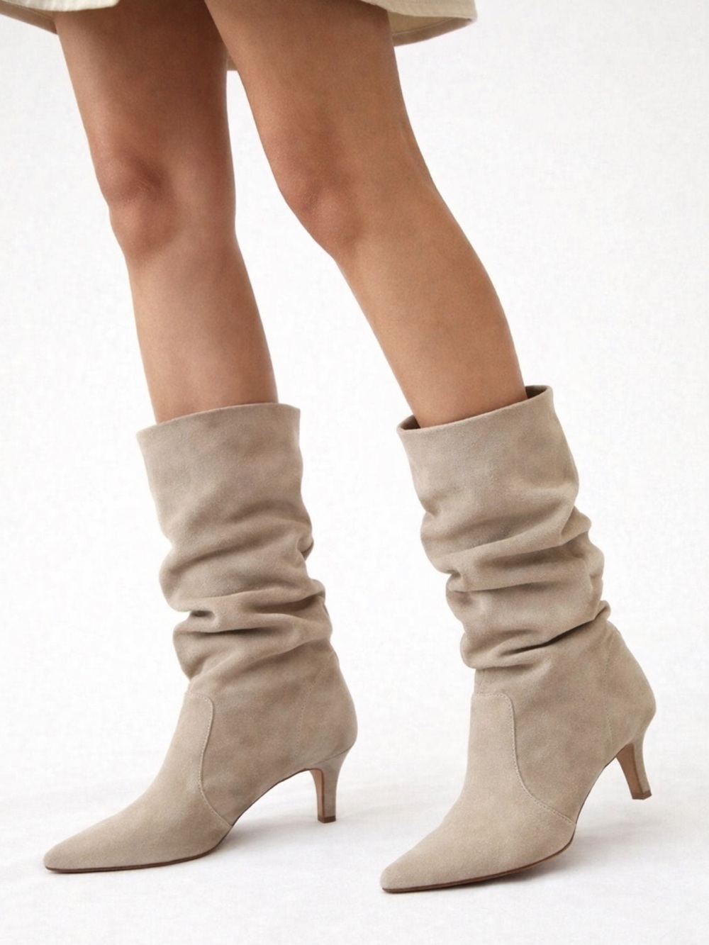 Banana Republic NWOB Sand Suede Leather Mid-Calf Slouch Western Boots Size 9